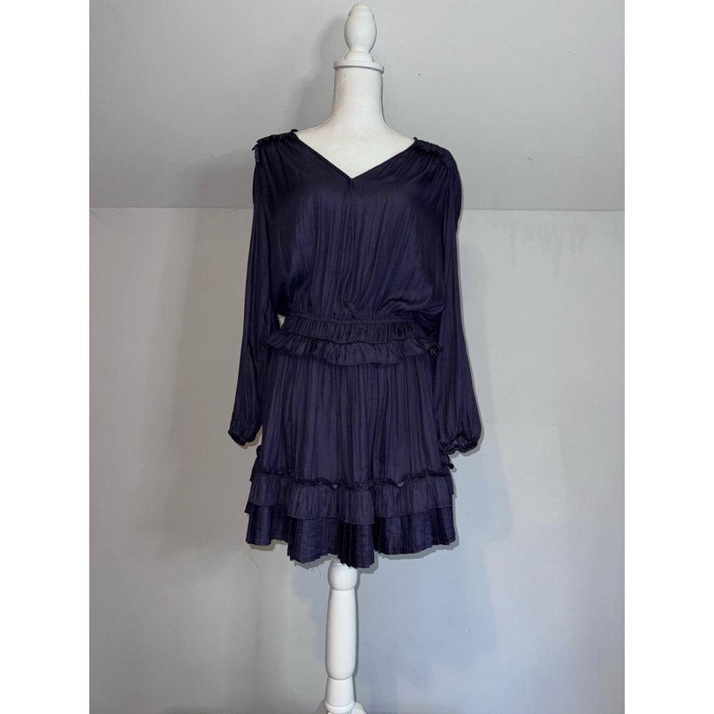 Women's Purple Long Sleeve Ruffle Mini Dress S